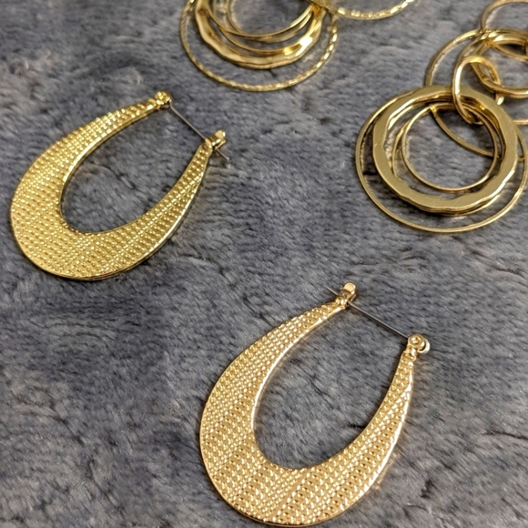 2 Pair Elegant Goldtone Hoop and Dangle Pierced Earrings - Picture 6 of 6